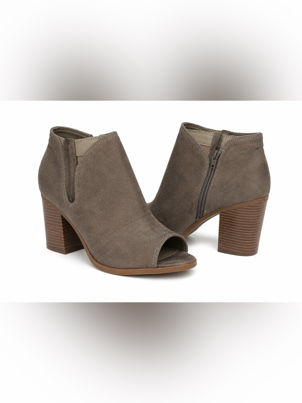 George Taupe Suede Peep-Toe Ankle Booties